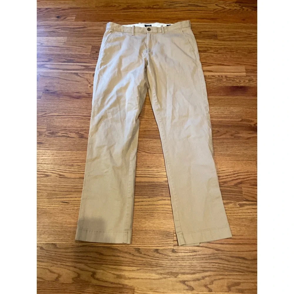 J. Crew Flex Mens Chino Pants 34x32 Beige Tan Straight Fit Flat Front Bundle 2